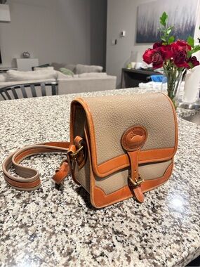 Classic Pebbled Leather Crossbody Bag in Taupe and Tan
